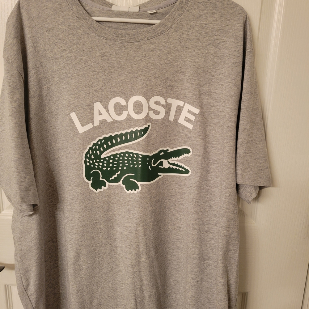 Mens 4xl Lacoste Gray T-Shirt with Green Crocodile Logo NWT